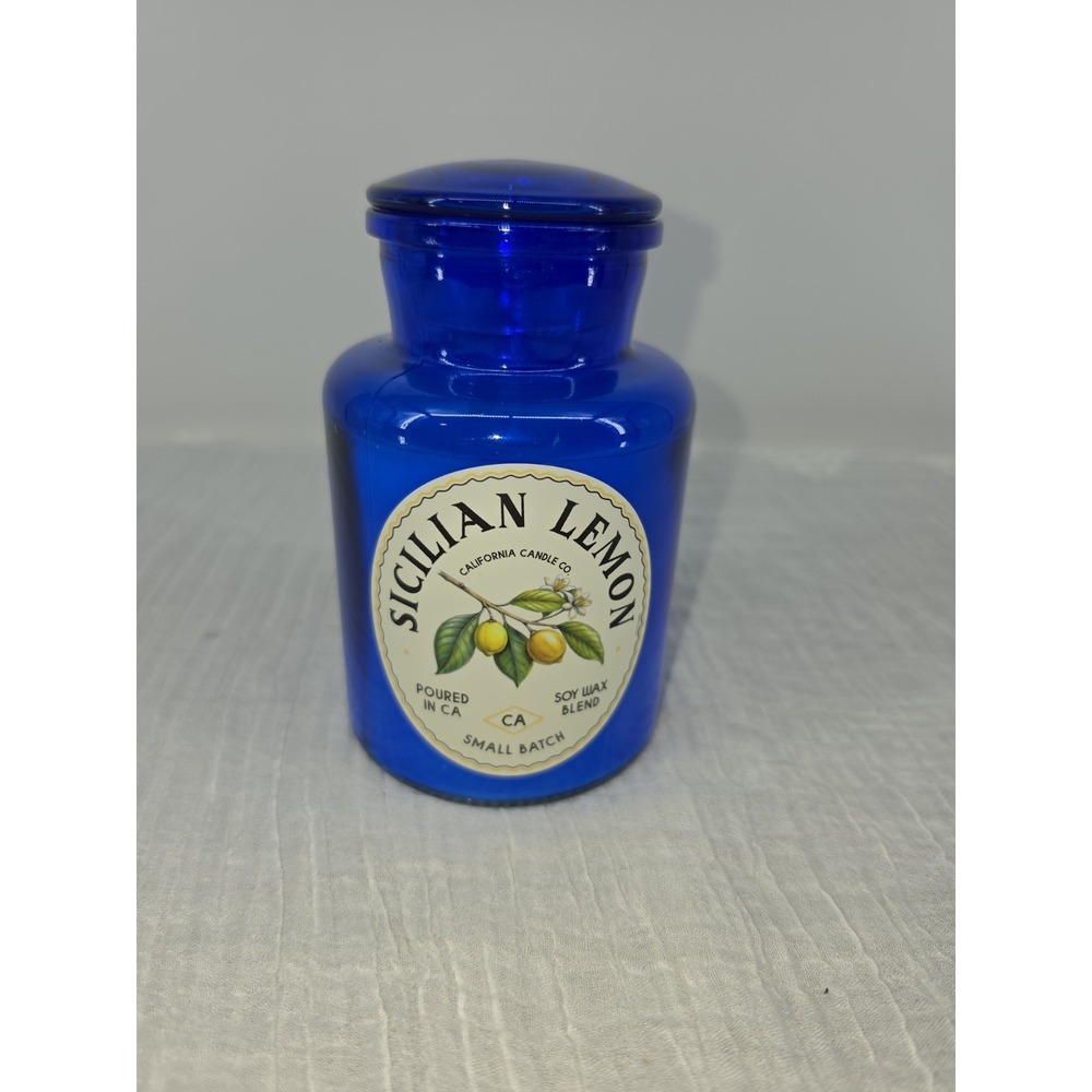 LeoBen Candle Co. Sicilian Lemon Scented Soy Wax Blend Candle Rare Cobalt Blue